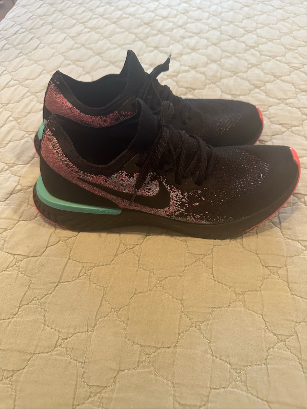 Nike Women’s Flyknit Running Shoes - Black with Pink & Teal Accents